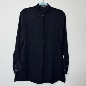Vince Women’s Silk Tunic Blouse Size 4 Black Lightweight Button Up Long Sleeve